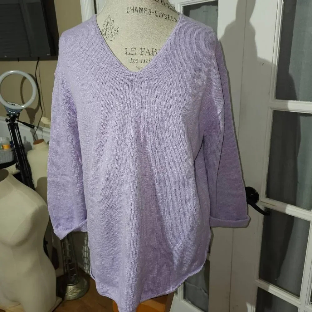 Vintage Misolli Womens Purple Knit V‎ Neck Sweater Small